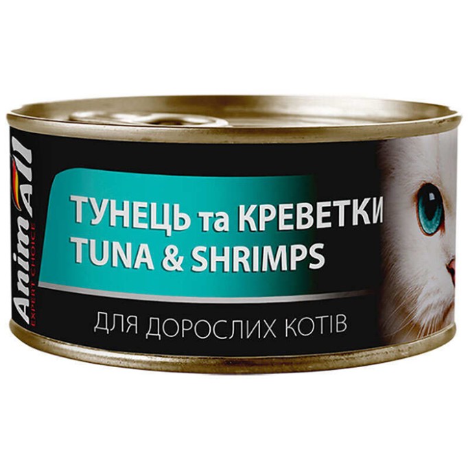 AnimAll Tuna & Shrimps for Adult Cats Консервований корм з тунцем та креветками для дорослих котів 85 г