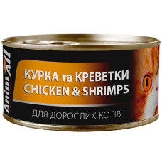 AnimAll Chicken & Shrimps for Adult Cats Консервований корм з куркою та креветками для дорослих котів 85 г