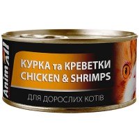 AnimAll Chicken & Shrimps for Adult Cats Консервований корм з куркою та креветками для дорослих котів 85 г