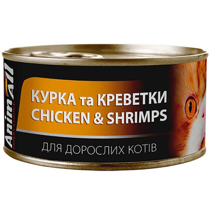AnimAll Chicken & Shrimps for Adult Cats Консервований корм з куркою та креветками для дорослих котів 85 г