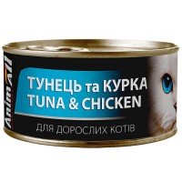 AnimAll Tuna & Chicken for Adult Cats Консервований корм з тунцем та куркою для дорослих котів 85 г