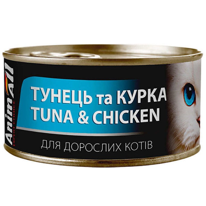 AnimAll Tuna & Chicken for Adult Cats Консервований корм з тунцем та куркою для дорослих котів 85 г