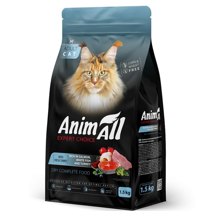 Animall (АнімАлл) Повнораціонний сухий корм для котів з лососем, білою рибою та свіжою індичкою 400 г