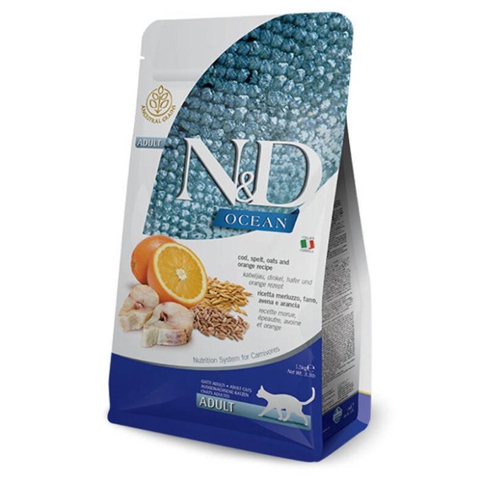 Farmina N&D Low Grain Ocean Cat Adult низькозерновий сухий корм з тріскою та апельсином для дорослих кішок 5 кг