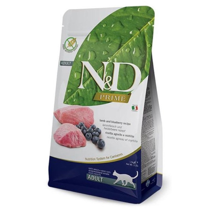 Farmina N&D Prime GF Cat Lamb & Blueberry Adult беззерновий сухий корм з ягням та чорницею для дорослих котів 1.5 кг