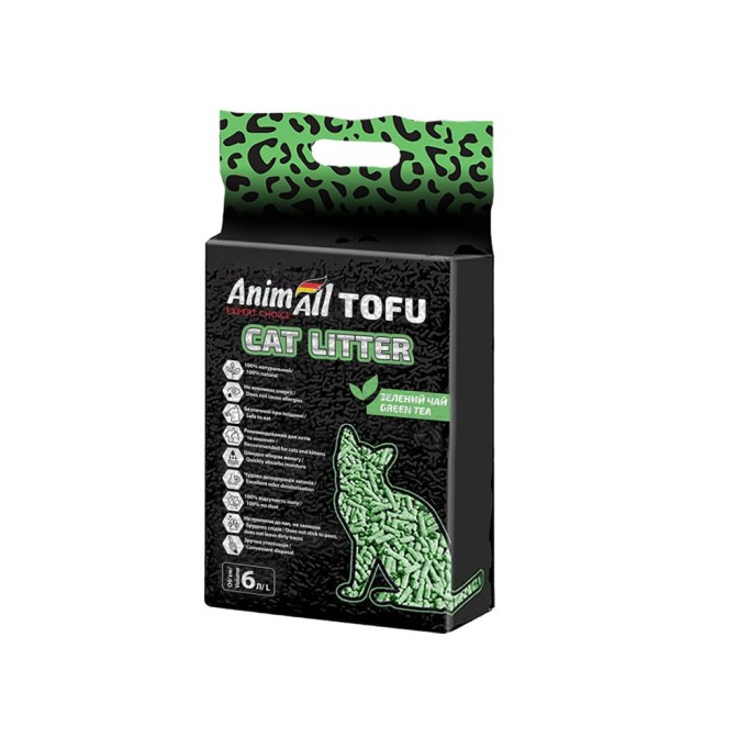 AnimAll Tofu Green tea Соєвий наповнювач для котів "Зелений чай" 10 л