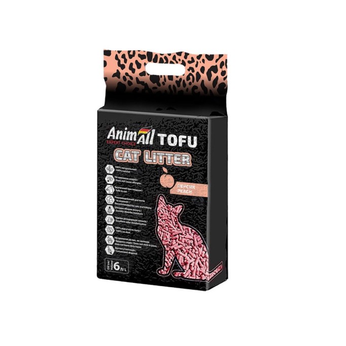 AnimAll Tofu Peach Соєвий наповнювач для котів з ароматом персика 6 л