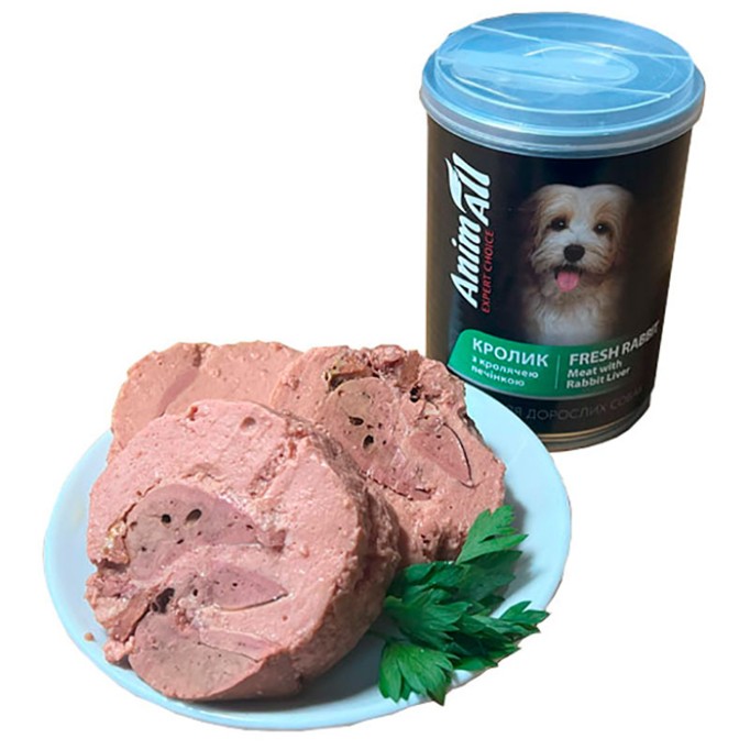 AnimAll Rabbit & Liver for Adult Dog Консервований корм з кроликом та кролячою печінкою для дорослих собак 375 г