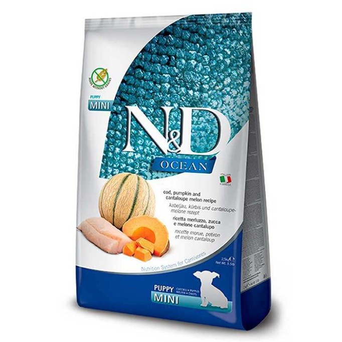 Farmina N&D Grain Free Ocean Cod, Pumpkin & Cantaloupe Melon Puppy Mini беззерновий сухий корм для цуценят маленьких порід 7 кг