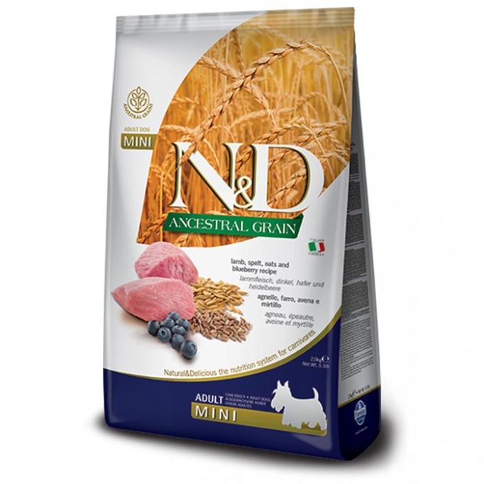 Farmina N&D Low Grain Dog Lamb&Blueberry Adult Mini низькозерновий сухий корм з ягням та чорницею для собак дрібних порід 800 г