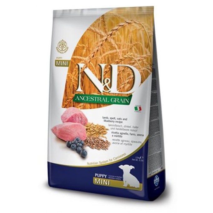 Farmina N&D Low Grain Dog Lamb&Blueberry Puppy Mini низькозерновий сухий корм з ягням та чорницею для цуценят дрібних порід 2.5 кг