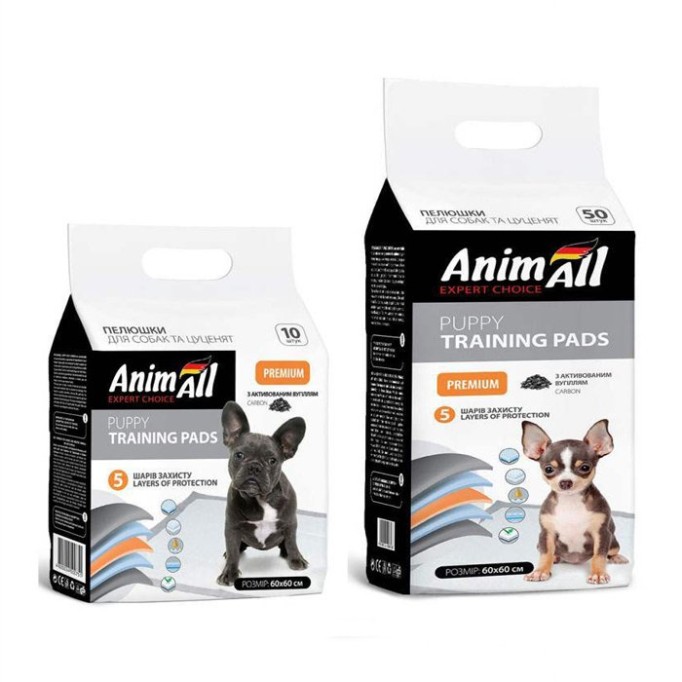 AnimAll Пелюшки гігієнічні з активованим вугіллям для собак 60 х 60 (10 шт.)