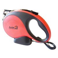 AnimAll Повідець-Рулетка з LED-ліхтариком для собак вагою до 25 кг, 5 м, червоно-чорна M