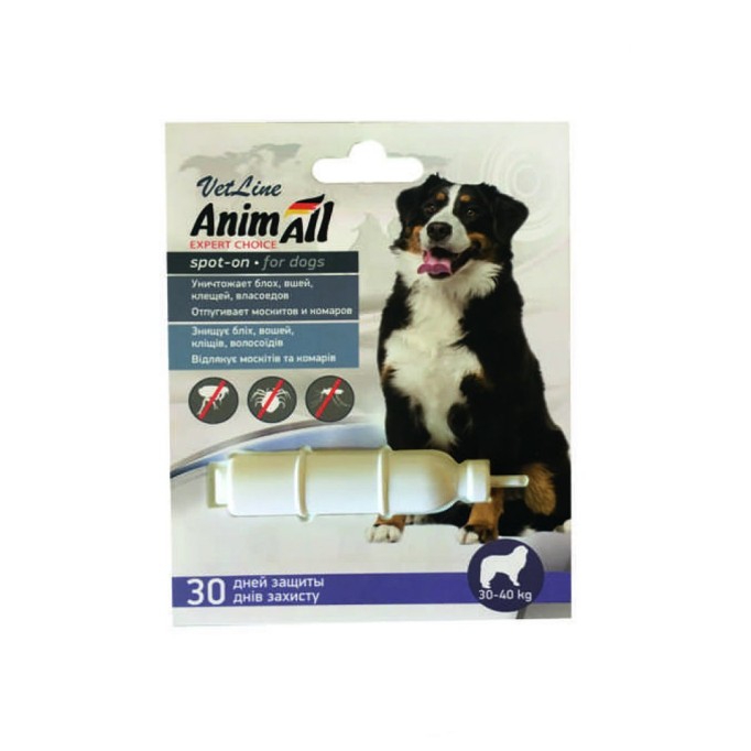 AnimAll VetLine Spot-On краплі від бліх та кліщів для собак, вага 30-40 кг, 8 мл 1 піпетка