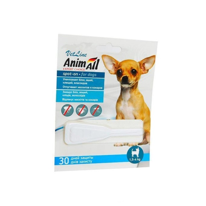 AnimAll VetLine Spot-On краплі від бліх та кліщів для собак, вага 1.5-4 кг 1 піпетка
