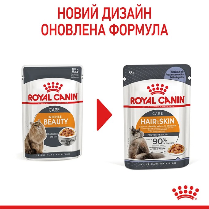 Royal Canin Hair & Skin Care Jelly Вологий корм для здоров'я шкіри та краси шерсті дорослих котів (шматочки в желе) 85 г 12 шт