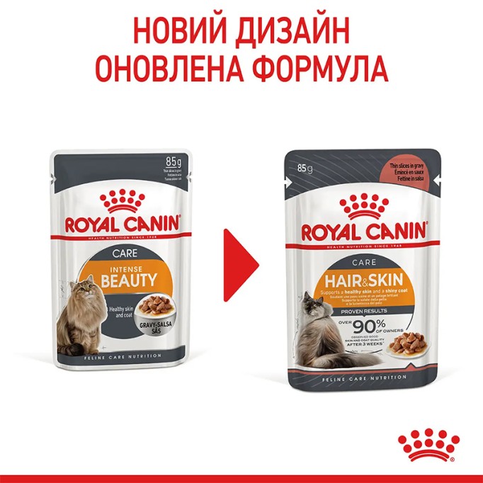Royal Canin Hair & Skin Care Gravi Вологий корм для здоров'я шкіри та краси шерсті дорослих котів (шматочки у соусі) 85г 12шт