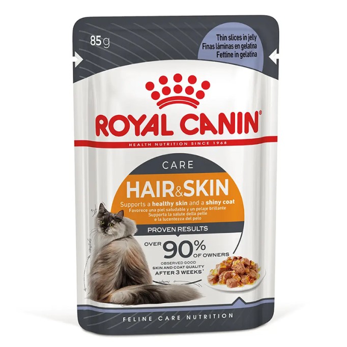 Royal Canin Hair & Skin Care Jelly Вологий корм для здоров'я шкіри та краси шерсті дорослих котів (шматочки в желе) 85г 12шт