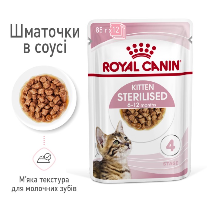 Royal Canin Kitten Sterilised Gravi Вологий корм для стерилізованих кошенят (шматочки у соусі) 85 г 12 шт