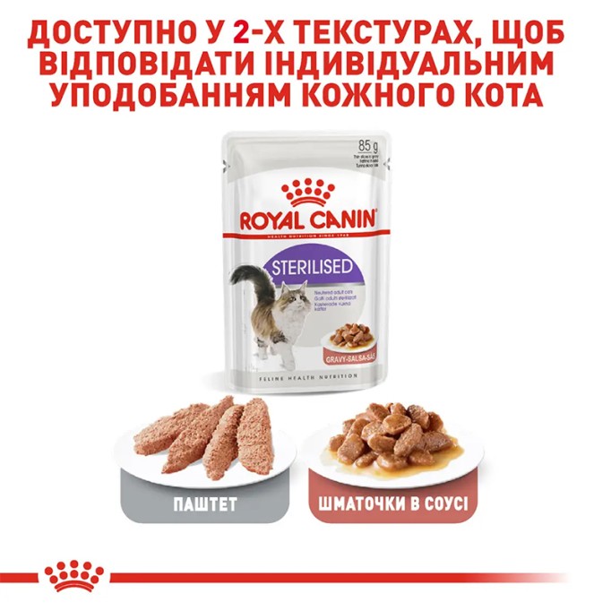 Royal Canin Sterilised Gravi Вологий корм для дорослих стерилізованих котів (шматочки у соусі) 85г 12шт