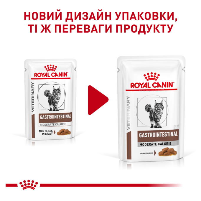 Royal Canin Gastrointestinal Moderate Calorie Feline Дієтичний вологий корм для дорослих котів при порушенні травлення та панкреатиті (в соусі) 85г 12шт
