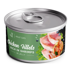 Savory Chicken Fillets rich in Shrimp in Jelly for Adult Cats Вологий корм з філе курки та креветками для дорослих котів (в желе) 70г