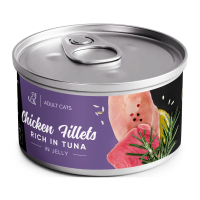 Savory Chicken Fillets rich in Tuna in Jelly for Adult Cats Вологий корм з філе курки та тунцем для дорослих котів (в желе) 70г