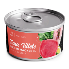 Savory Tuna Fillets rich in Mackerel in Jelly for Adult Cats Вологий корм з філе тунця та макреллю для дорослих котів (в желе) 70г
