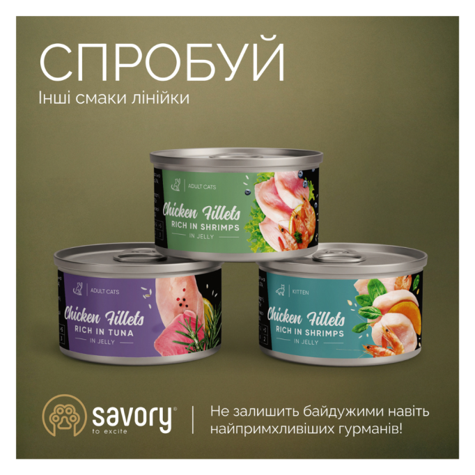 Savory Tuna Fillets rich in Mackerel in Jelly for Adult Cats Вологий корм з філе тунця та макреллю для дорослих котів (в желе) 70г