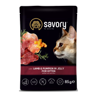 Savory Kitten Pouch Lamb & Pumpkin in Jelly Вологий корм з ягням та гарбузом для кошенят (в желе) 85г 22шт