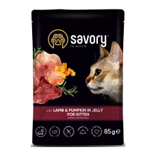 Savory Kitten Pouch Lamb & Pumpkin in Jelly Вологий корм з ягням та гарбузом для кошенят (в желе) 85г 22шт
