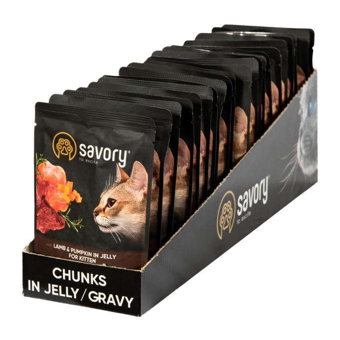 Savory Kitten Pouch Lamb & Pumpkin in Jelly Вологий корм з ягням та гарбузом для кошенят (в желе) 85г 22шт