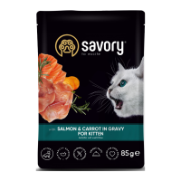 Savory Kitten Pouch Salmon & Carrot in Gravy Вологий корм з лососем та морквою для кошенят (в соусі) 85г 22шт