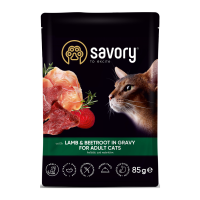 Savory Adult Cat Pouch Lamb & Beetroot in Gravy Вологий корм з ягням та буряком для дорослих котів (в соусі) 85г 22шт