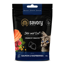 Savory Skint and Coat Хрусткі подушечки з лососем та малиною для дорослих котів для здоров'я шкіри та шерсті 50г