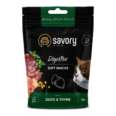 Savory Digestion Soft Snack Duck & Thyme М'які ласощі з качкою та чебрецем для дорослих котів для покращення травлення 50г