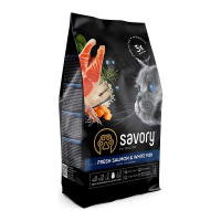 Savory Adult Cat Gourmand Fresh Salmon & White Fish Сухий корм зі свіжим лососем і білою рибою для дорослих довгошерстих котів 400г