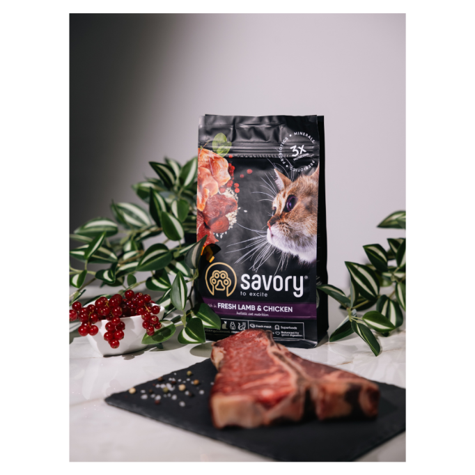 Savory Adult Cat Steril Fresh Lamb & Chicken Сухий корм для дорослих стерилізованих котів зі свіжим м’ясом ягняти та курки 2кг