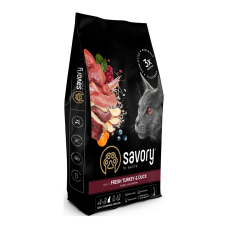 Savory Adult Cat Steril Fresh Turkey and Duck Сухий корм для дорослих стерилізованих котів зі свіжим м’ясом індички та качки 8кг