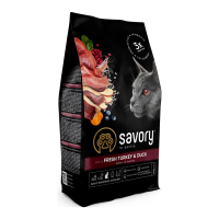 Savory Adult Cat Steril Fresh Turkey and Duck Сухий корм для дорослих стерилізованих котів зі свіжим м’ясом індички та качки 400г