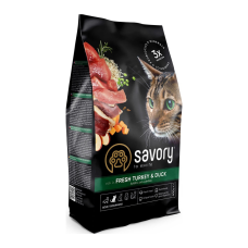 Savory Adult Cat Gourmand Fresh Turkey & Duck Сухий корм для дорослих котів зі свіжим м'ясом індички та качки 400г
