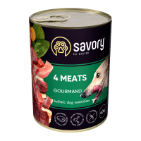 Savory Dog Gourmand 4 meats Вологий корм з чотирма видами м'яса для дорослих собак усіх порід (паштет) 400г