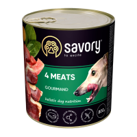 Savory Dog Gourmand 4 meats Вологий корм з чотирма видами м'яса для дорослих собак усіх порід (паштет) 800г
