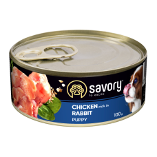 Savory Dog All breeds Puppy Chicken rich in Rabbit Вологий корм з куркою та кроликом для цуценят (паштет) 100г