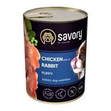 Savory Dog All breeds Puppy Chicken rich in Rabbit Вологий корм з куркою та кроликом для цуценят (паштет) 400г