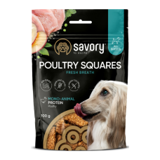 Savory Monoprotein Squares Fresh Breathe rich in Poultry Монопротеїнові ласощі з м’ясом птиці для дорослих собак для здорового подиху 100г