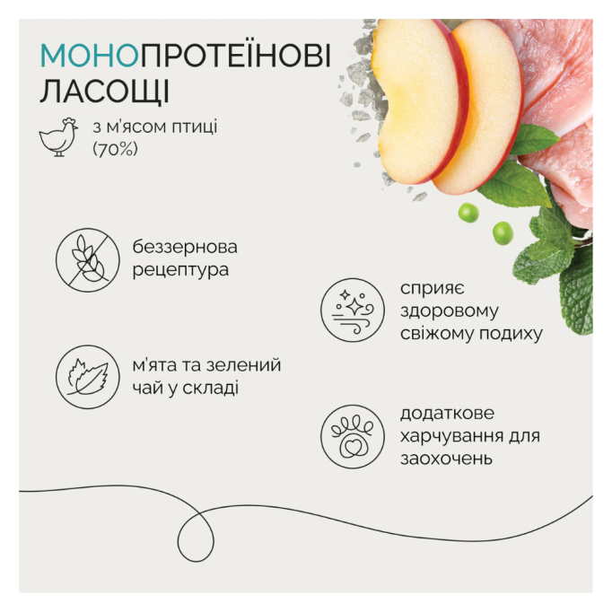Savory Monoprotein Squares Fresh Breathe rich in Poultry Монопротеїнові ласощі з м’ясом птиці для дорослих собак для здорового подиху 100г