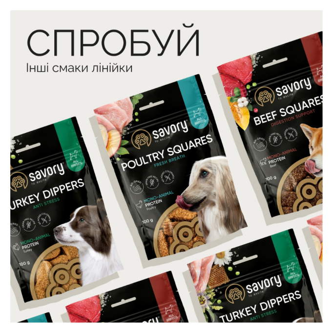 Savory Monoprotein Fillet Urinary rich in Beef Монопротеїнові ласощі з яловичиною для дорослих собак для здоров’я сечовивідних шляхів 100г