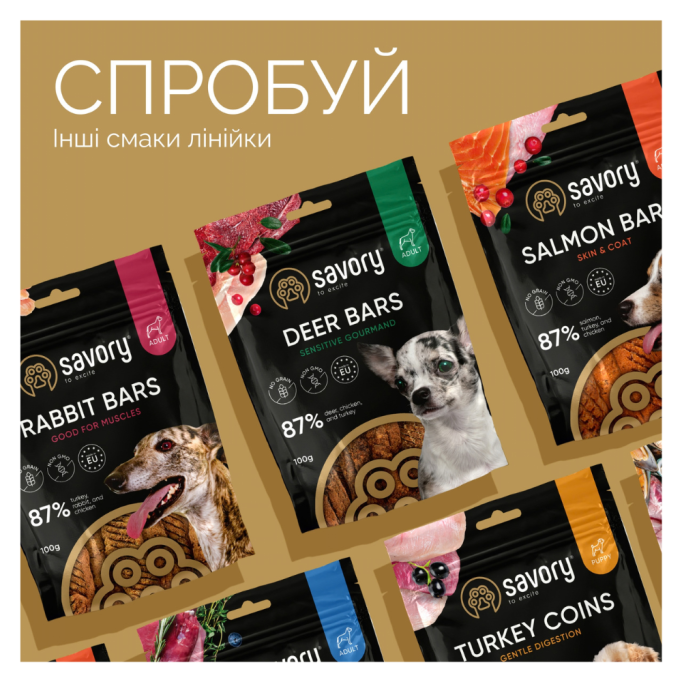Savory Fillet Turkey With Duck Ласощі джерки філе індички з качкою для дорослих собак 100г