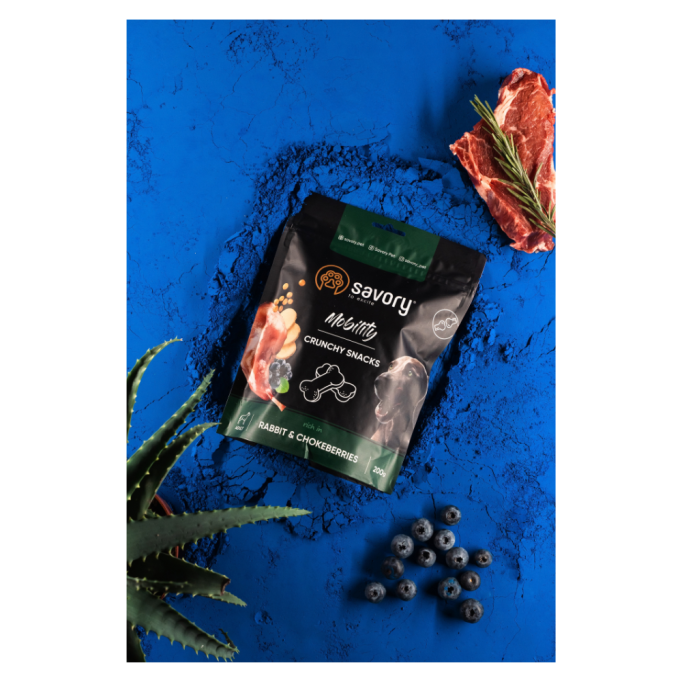 Savory Mobility Rabbit and Chokeberries Хрусткі ласощі для дорослих собак з кроликом і чорноплідною горобиною для здоров’я суглобів 200г
